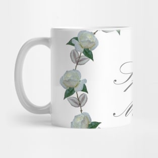 Roses bouquet, white, pink, floral, flowers, leaves, botanical, pattern, decor, art, TeePublic Mug